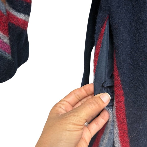 Tory Burch Sample‎ Belted Fringe-trimmed Striped Wool Coat Blue Size Small - Picture 5 of 9